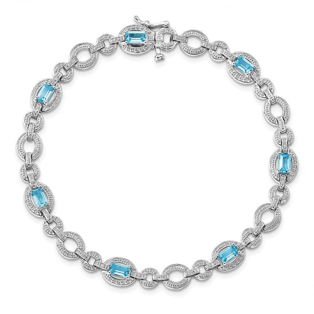 7 Inch Sterling Silver Rhodium-Plated Dia. & Lt Swiss Blue Topaz Oval Bracelet