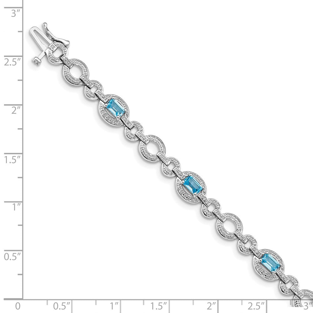 7 Inch Sterling Silver Rhodium-Plated Dia. & Lt Swiss Blue Topaz Oval Bracelet