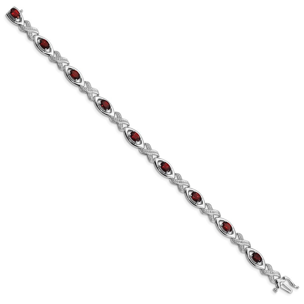 7 Inch Sterling Silver Rhodium-Plated Diamond & Garnet Bracelet