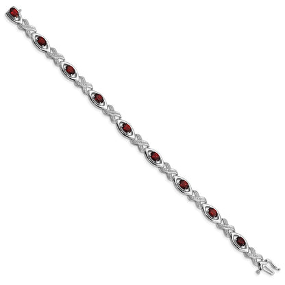 7 Inch Sterling Silver Rhodium-Plated Diamond & Garnet Bracelet