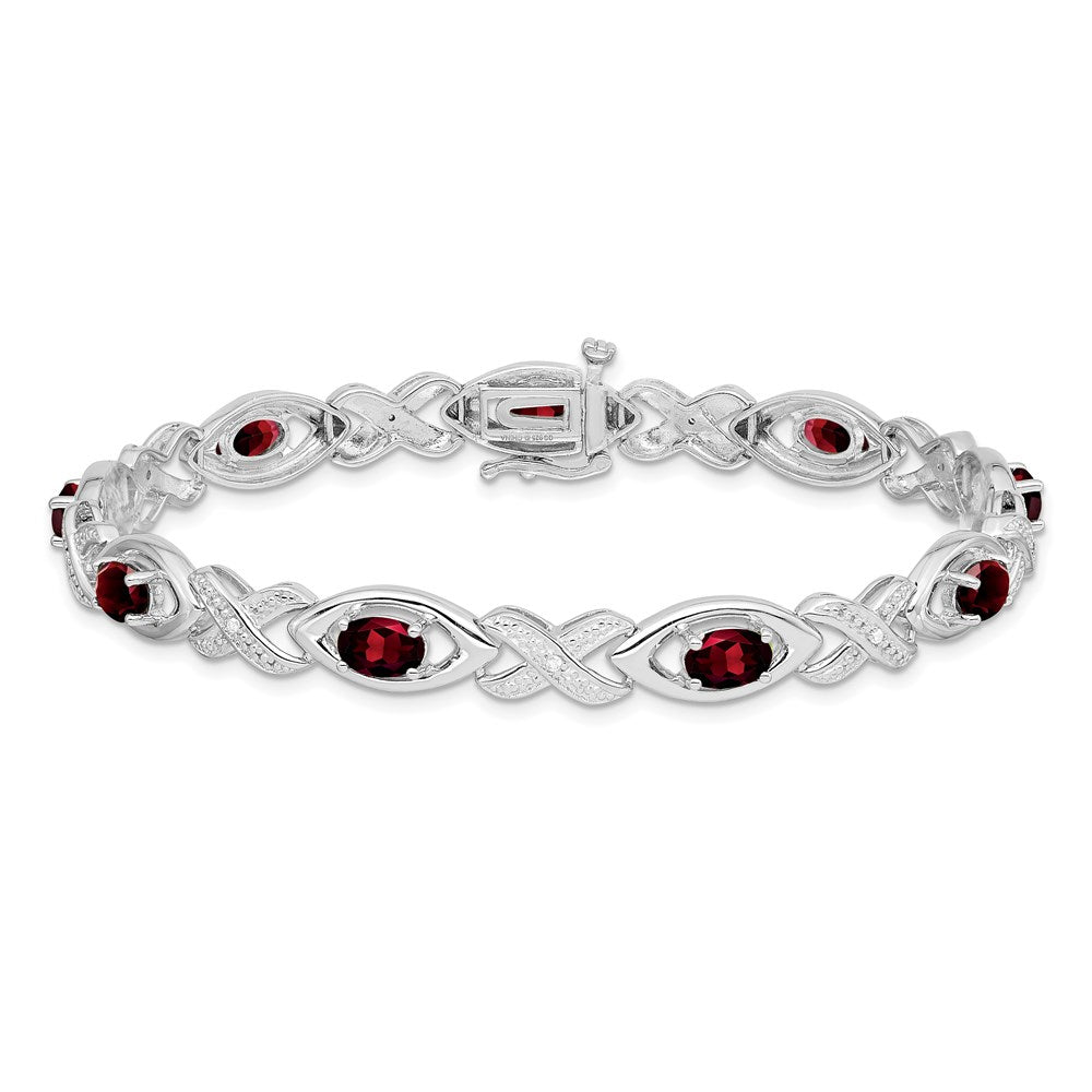 7 Inch Sterling Silver Rhodium-Plated Diamond & Garnet Bracelet