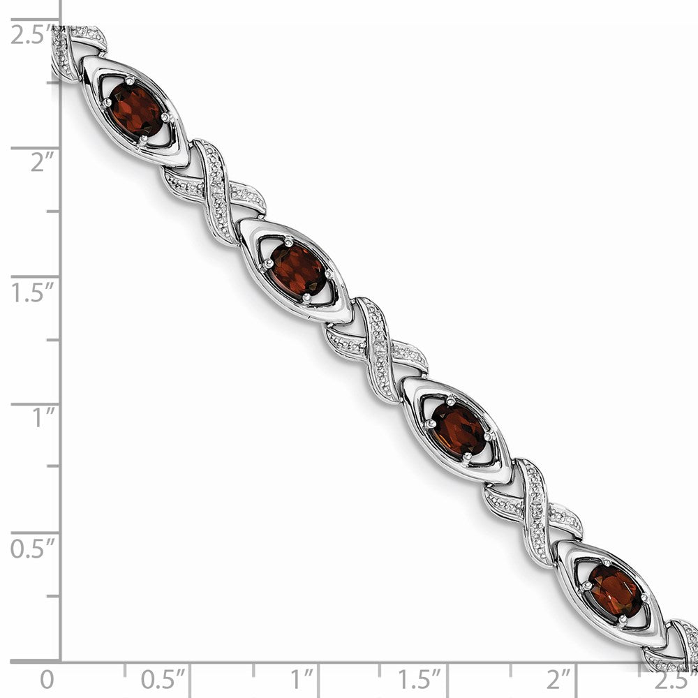 7 Inch Sterling Silver Rhodium-Plated Diamond & Garnet Bracelet