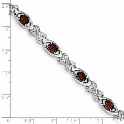 7 Inch Sterling Silver Rhodium-Plated Diamond & Garnet Bracelet