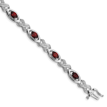 7 Inch Sterling Silver Rhodium-Plated Diamond & Garnet Bracelet