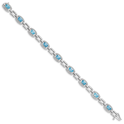 7 Inch Sterling Silver Rhodium-Plated Diamond & Light Swiss Blue Topaz Bracelet