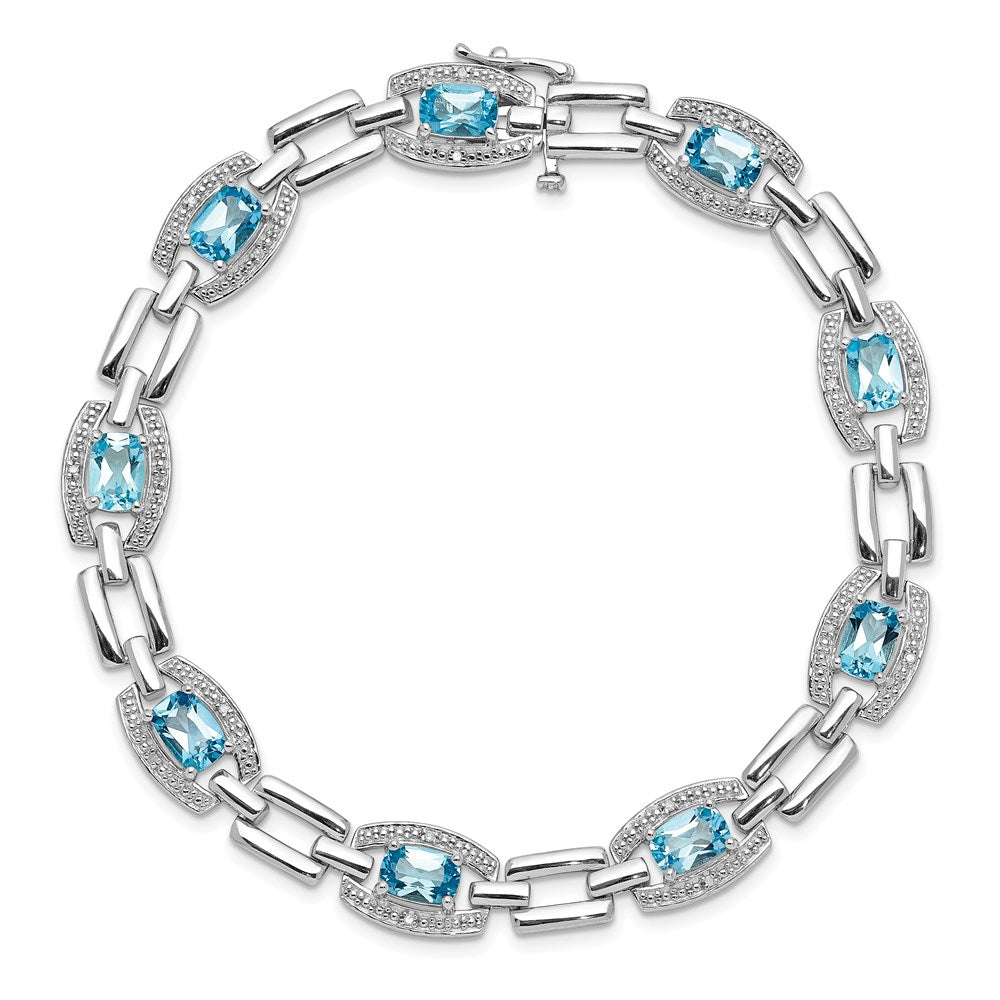 7 Inch Sterling Silver Rhodium-Plated Diamond & Light Swiss Blue Topaz Bracelet