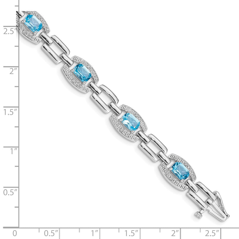 7 Inch Sterling Silver Rhodium-Plated Diamond & Light Swiss Blue Topaz Bracelet