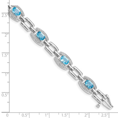 7 Inch Sterling Silver Rhodium-Plated Diamond & Light Swiss Blue Topaz Bracelet