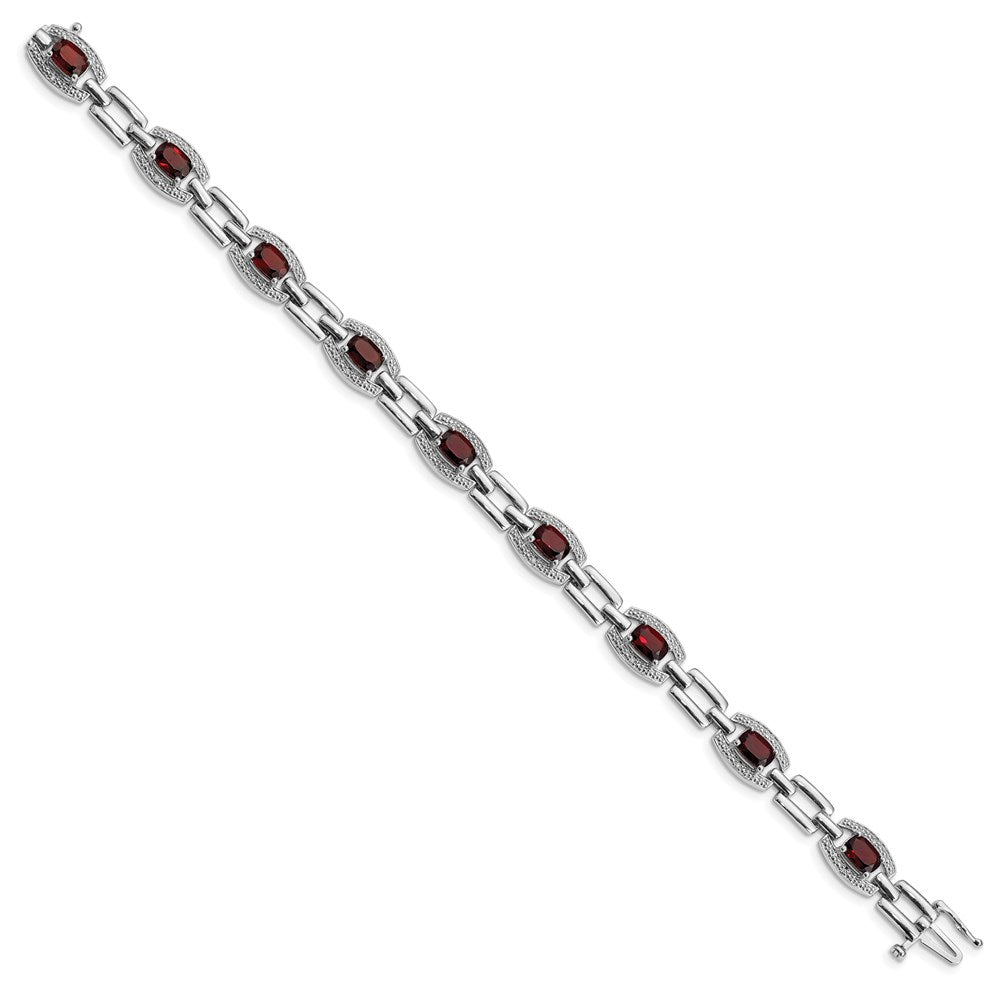 7 Inch Sterling Silver Rhodium-Plated Diamond & Garnet Bracelet