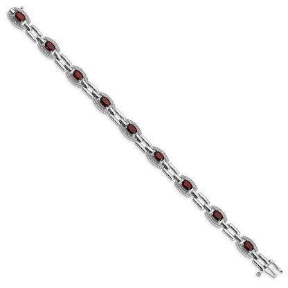7 Inch Sterling Silver Rhodium-Plated Diamond & Garnet Bracelet