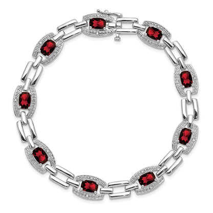 7 Inch Sterling Silver Rhodium-Plated Diamond & Garnet Bracelet