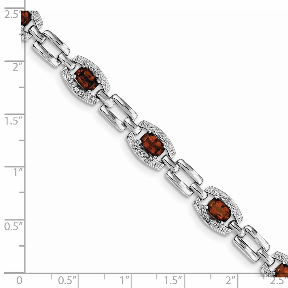 7 Inch Sterling Silver Rhodium-Plated Diamond & Garnet Bracelet
