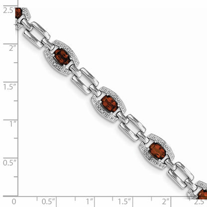 7 Inch Sterling Silver Rhodium-Plated Diamond & Garnet Bracelet