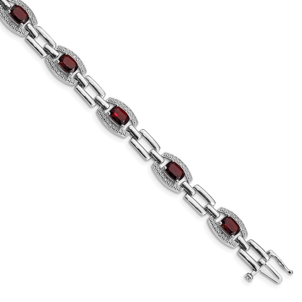 7 Inch Sterling Silver Rhodium-Plated Diamond & Garnet Bracelet