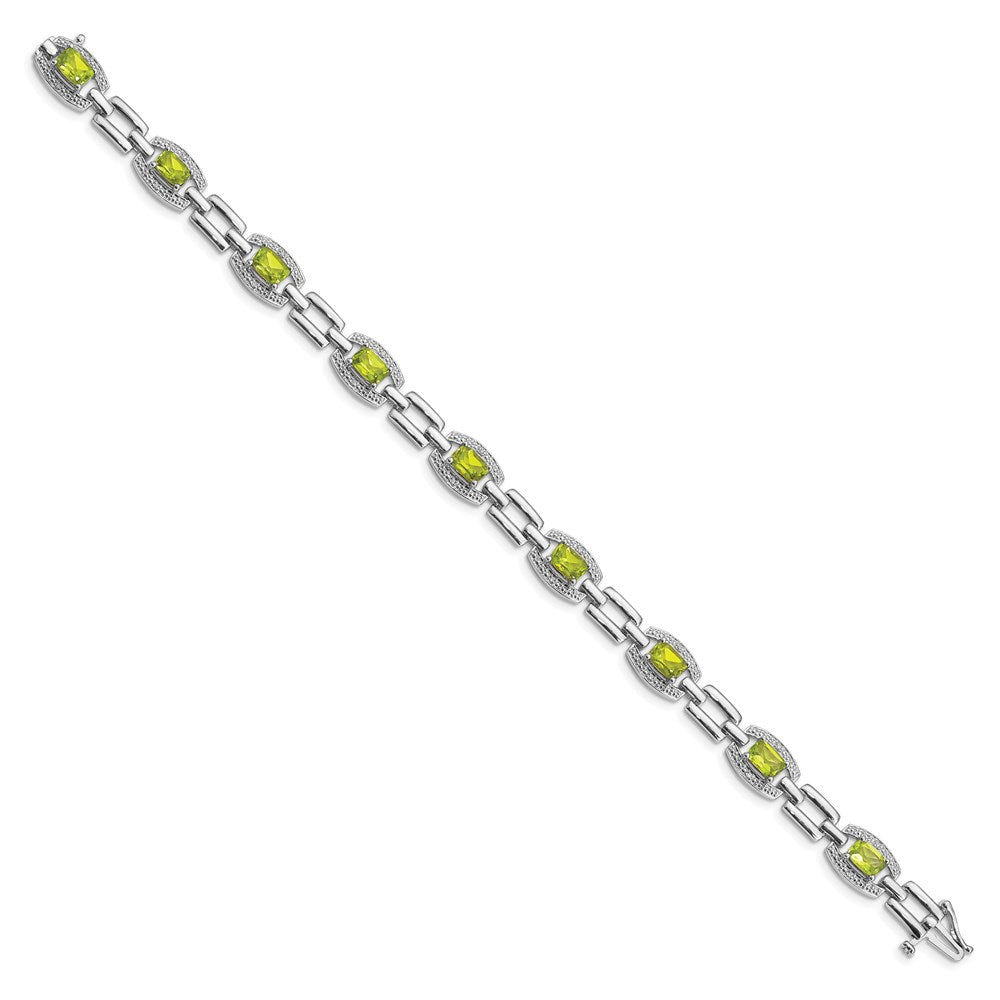 7 Inch Sterling Silver Rhodium-Plated Diamond & Peridot Bracelet