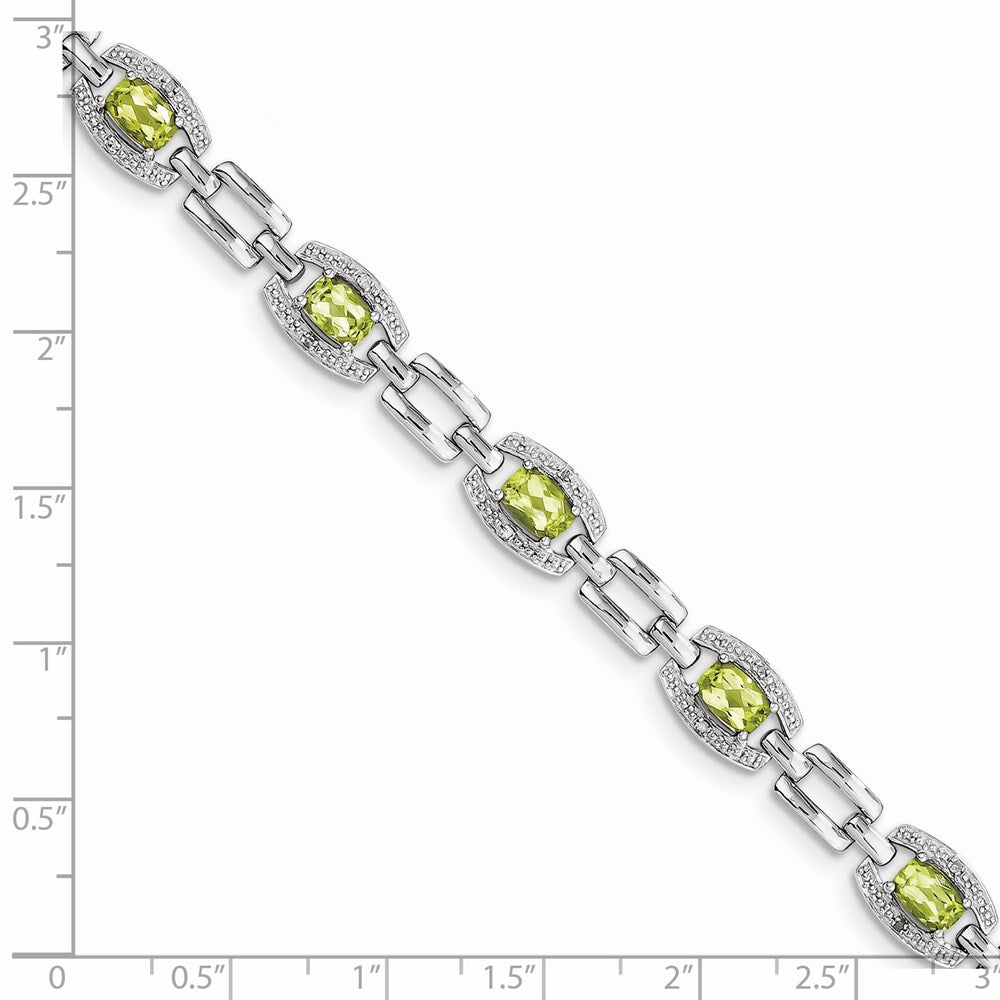 7 Inch Sterling Silver Rhodium-Plated Diamond & Peridot Bracelet