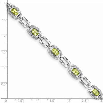 7 Inch Sterling Silver Rhodium-Plated Diamond & Peridot Bracelet