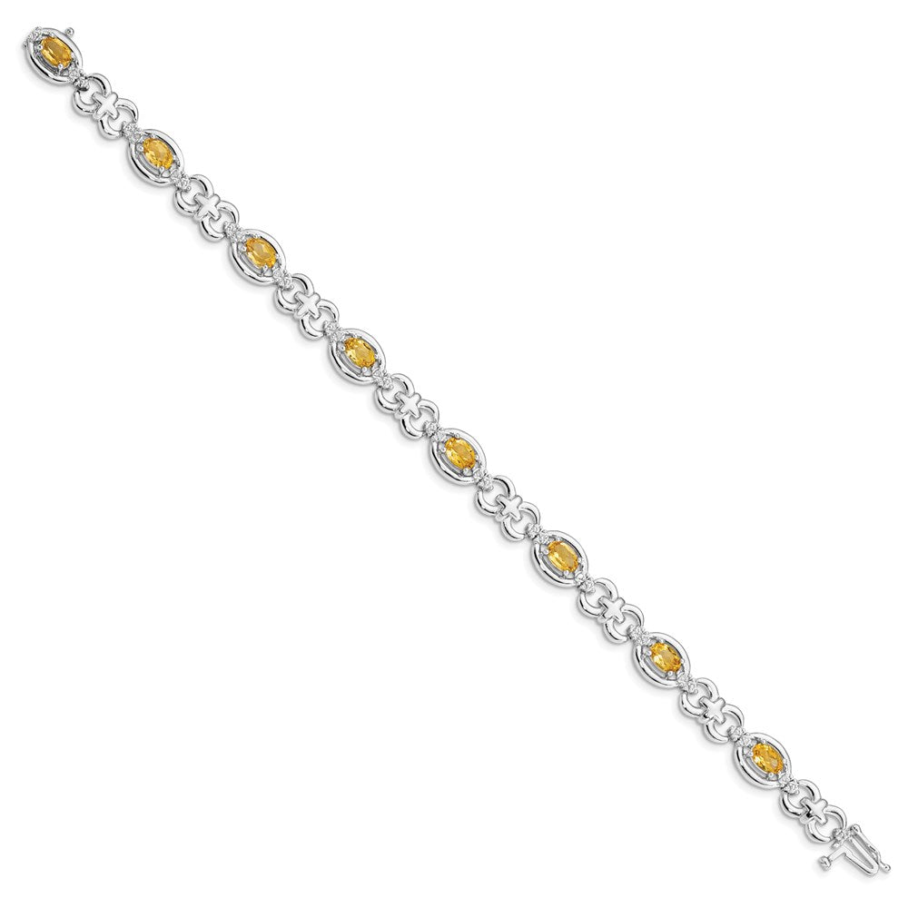 7 Inch Sterling Silver Rhodium-Plated Diamond & Citrine Bracelet