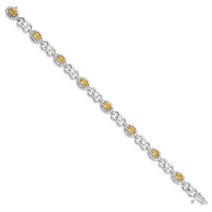 7 Inch Sterling Silver Rhodium-Plated Diamond & Citrine Bracelet