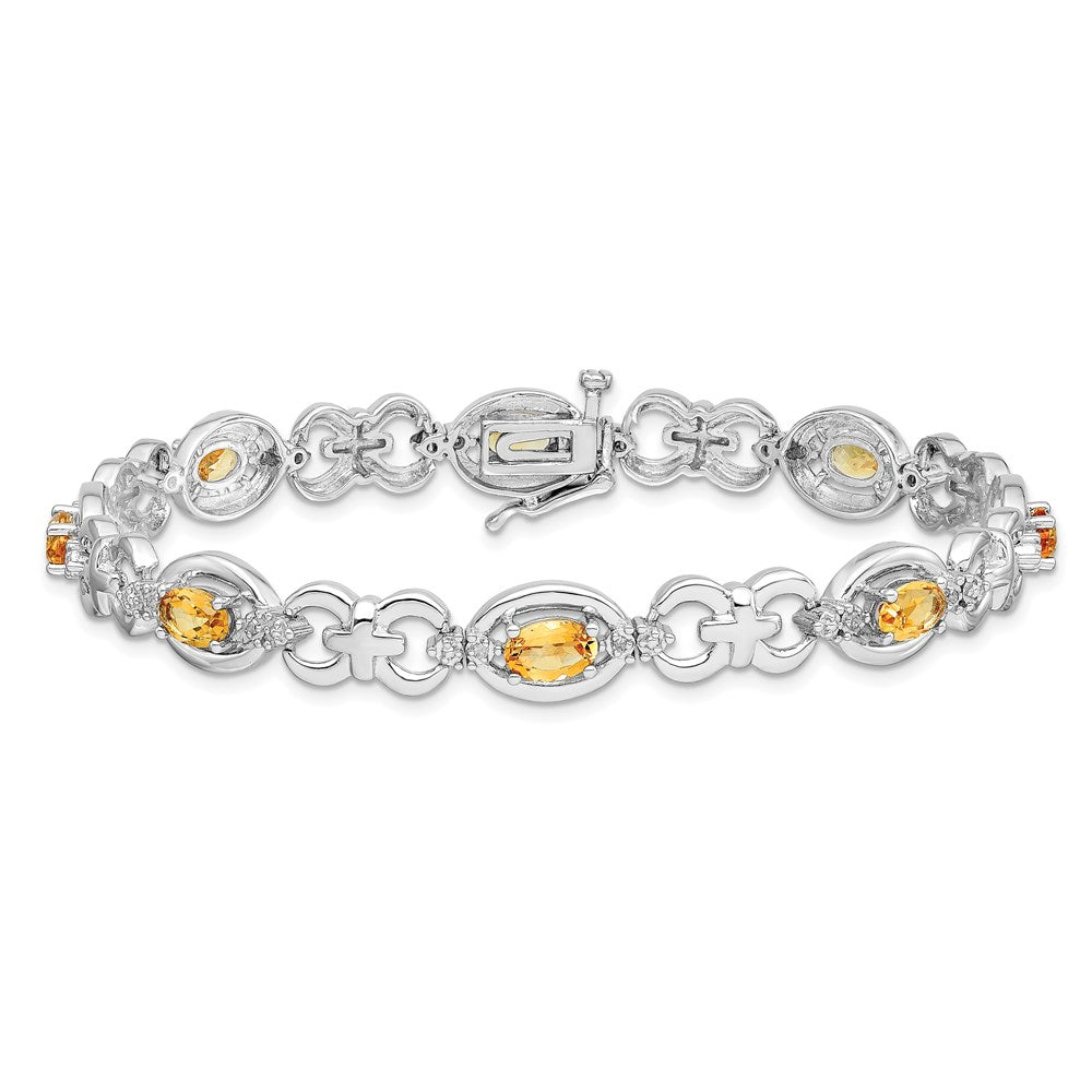 7 Inch Sterling Silver Rhodium-Plated Diamond & Citrine Bracelet