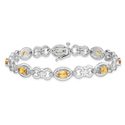 7 Inch Sterling Silver Rhodium-Plated Diamond & Citrine Bracelet