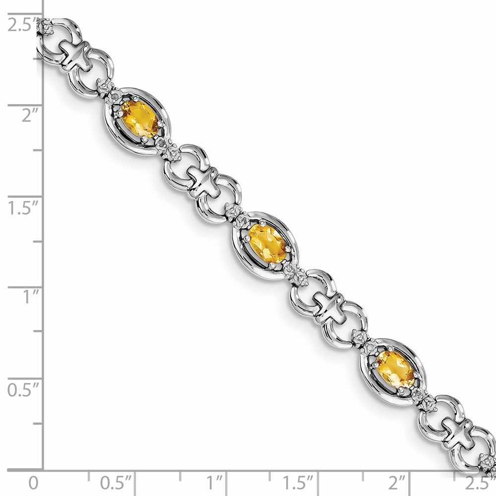 7 Inch Sterling Silver Rhodium-Plated Diamond & Citrine Bracelet