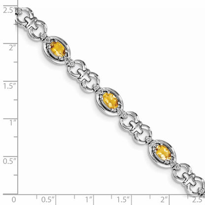 7 Inch Sterling Silver Rhodium-Plated Diamond & Citrine Bracelet