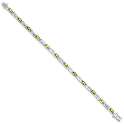 7 Inch Sterling Silver Rhodium-Plated Peridot Bracelet