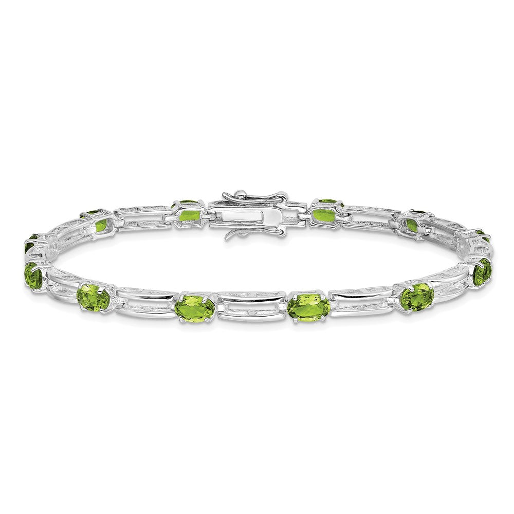 7 Inch Sterling Silver Rhodium-Plated Peridot Bracelet