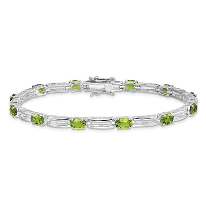 7 Inch Sterling Silver Rhodium-Plated Peridot Bracelet