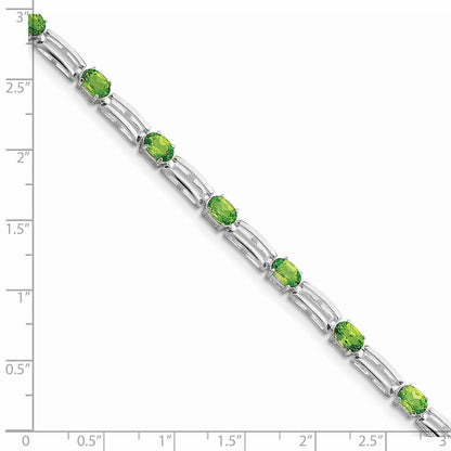 7 Inch Sterling Silver Rhodium-Plated Peridot Bracelet