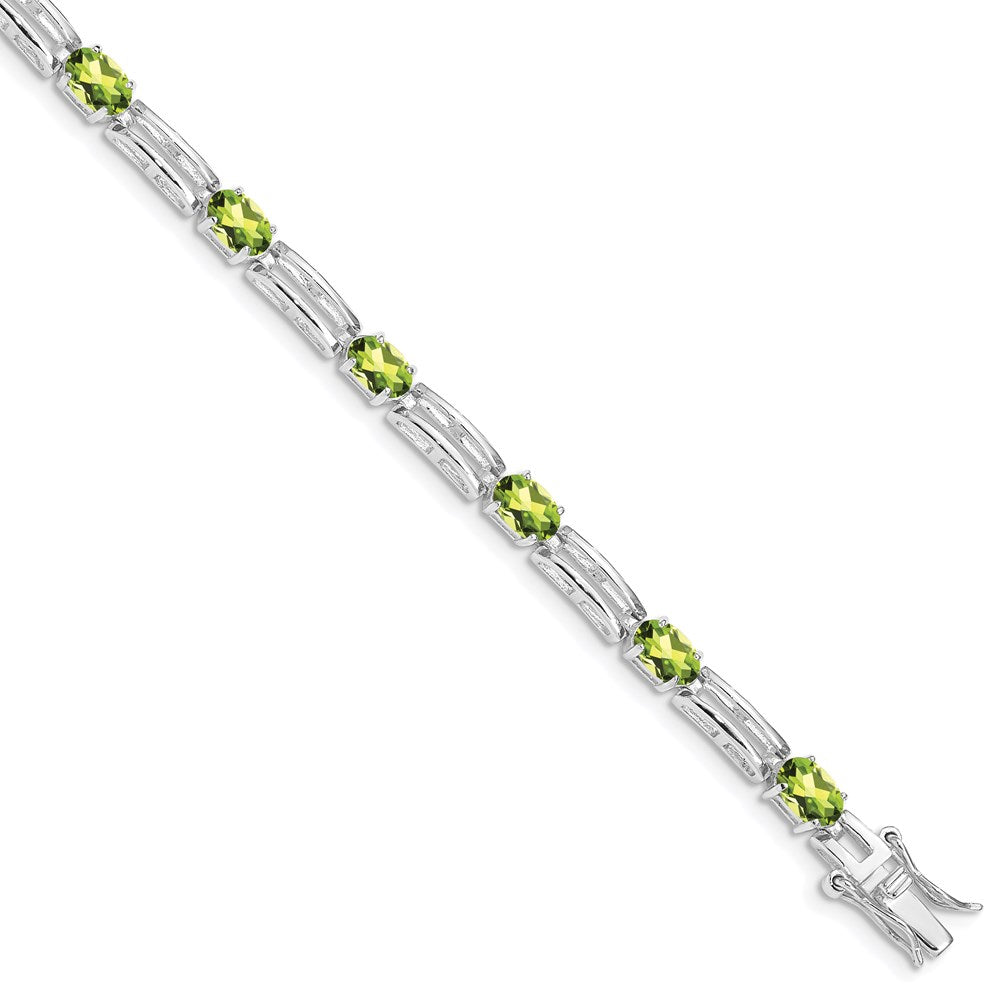 7 Inch Sterling Silver Rhodium-Plated Peridot Bracelet