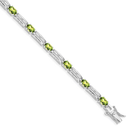 7 Inch Sterling Silver Rhodium-Plated Peridot Bracelet
