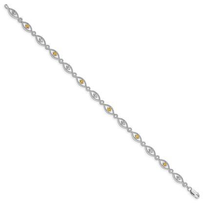 7 Inch Sterling Silver Rhodium-Plated Citrine Diamond Bracelet