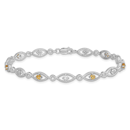 7 Inch Sterling Silver Rhodium-Plated Citrine Diamond Bracelet