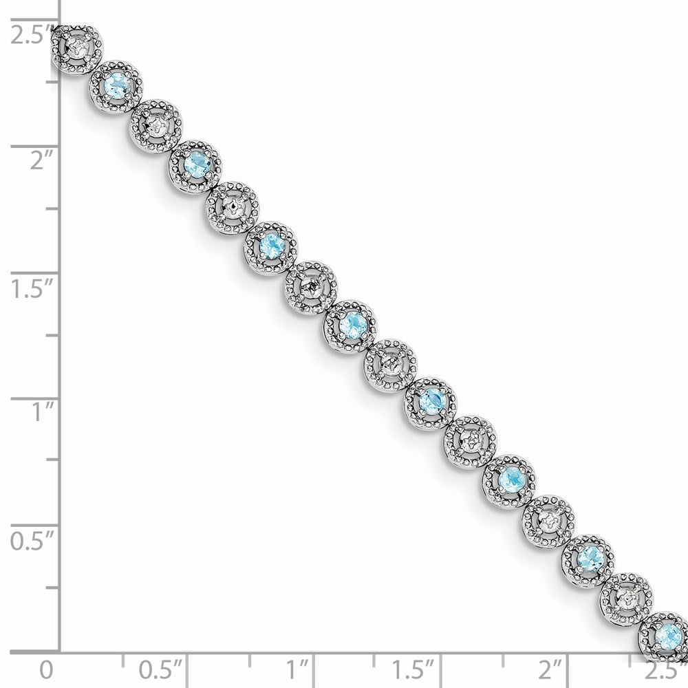 7 Inch Sterling Silver Rhodium-Plated Blue Topaz Diamond Bracelet
