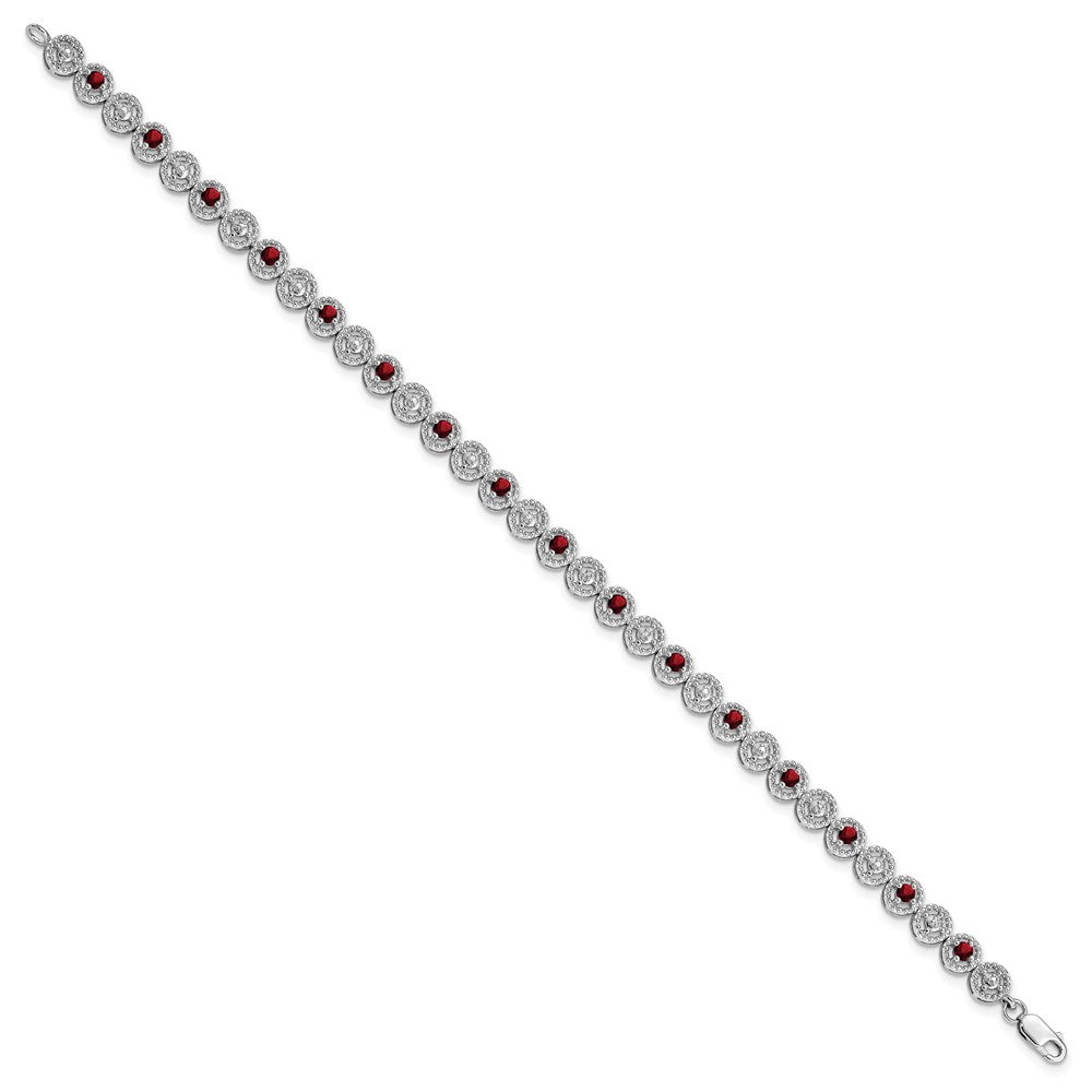 7 Inch Sterling Silver Rhodium-Plated Garnet Diamond Bracelet