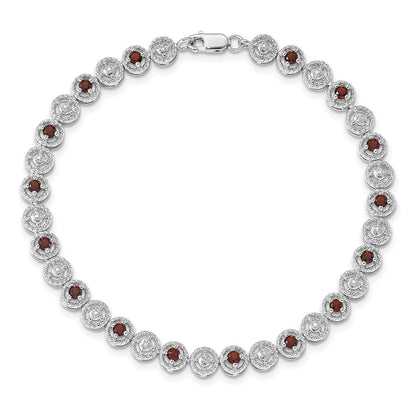 7 Inch Sterling Silver Rhodium-Plated Garnet Diamond Bracelet