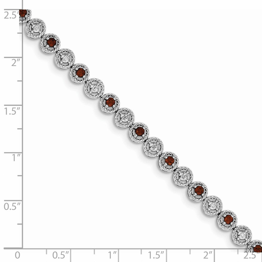 7 Inch Sterling Silver Rhodium-Plated Garnet Diamond Bracelet