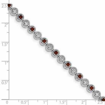 7 Inch Sterling Silver Rhodium-Plated Garnet Diamond Bracelet
