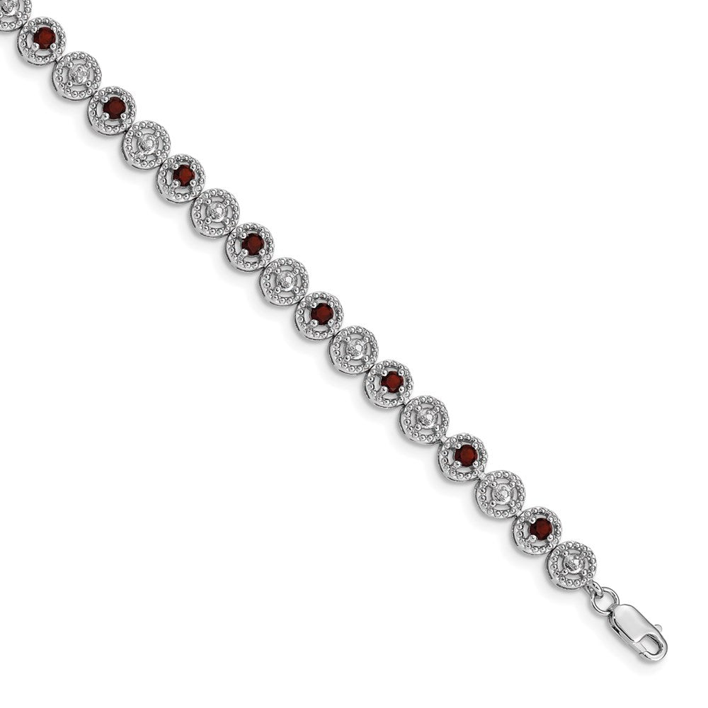 7 Inch Sterling Silver Rhodium-Plated Garnet Diamond Bracelet