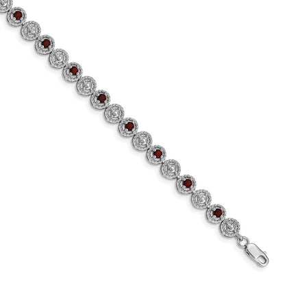 7 Inch Sterling Silver Rhodium-Plated Garnet Diamond Bracelet