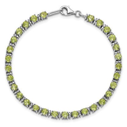 7 Inch Sterling Silver Rhodium-Plated Peridot And Diamond Bracelet