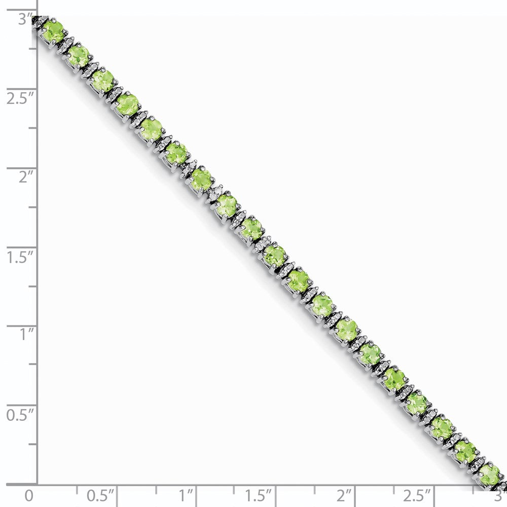 7 Inch Sterling Silver Rhodium-Plated Peridot And Diamond Bracelet