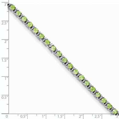 7 Inch Sterling Silver Rhodium-Plated Peridot And Diamond Bracelet