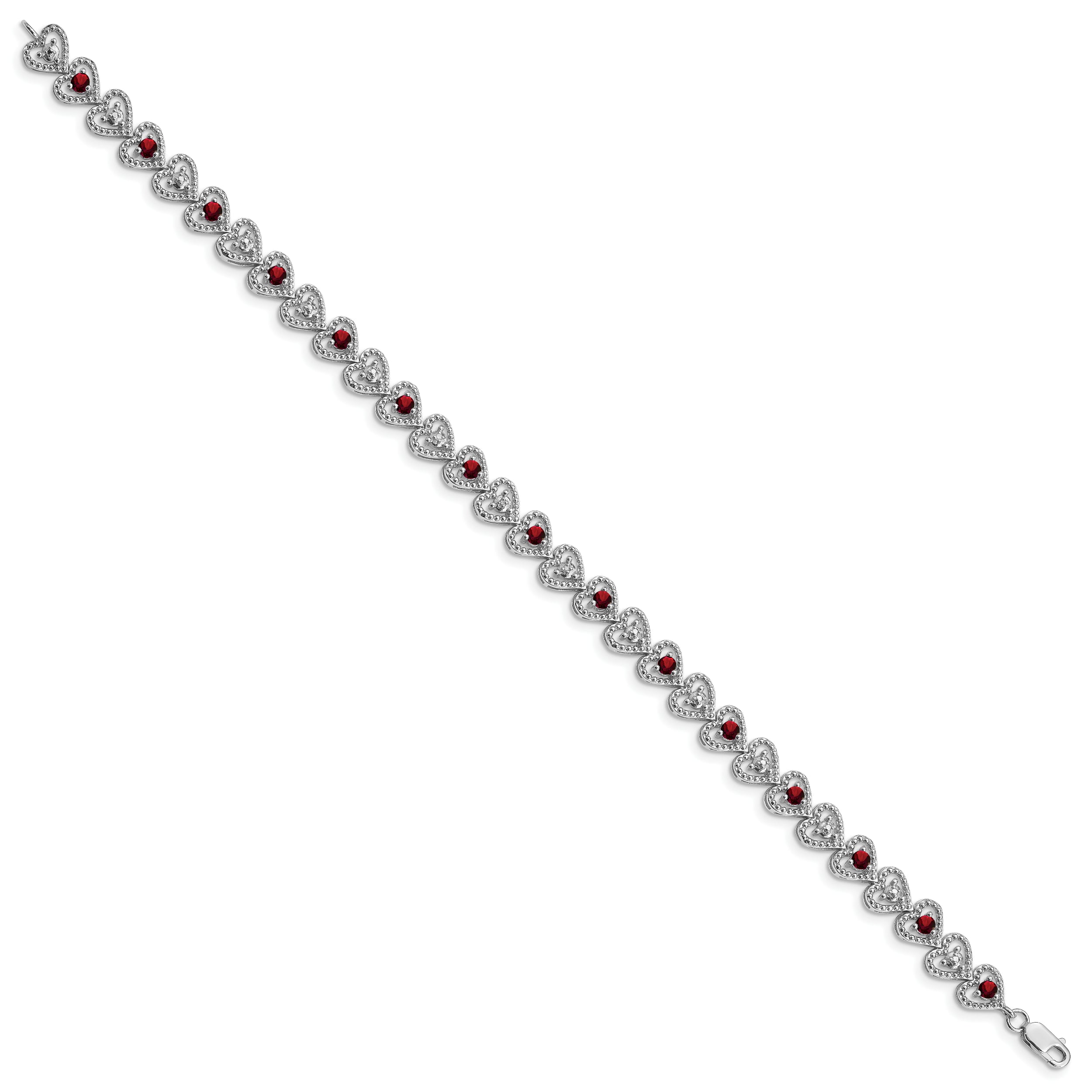 7 Inch Sterling Silver Rhodium-Plated Garnet Diamond Bracelet