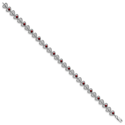 7 Inch Sterling Silver Rhodium-Plated Garnet Diamond Bracelet