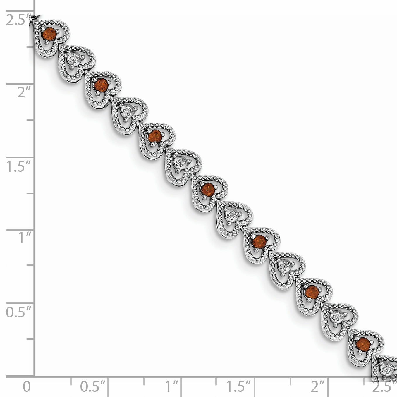 7 Inch Sterling Silver Rhodium-Plated Garnet Diamond Bracelet