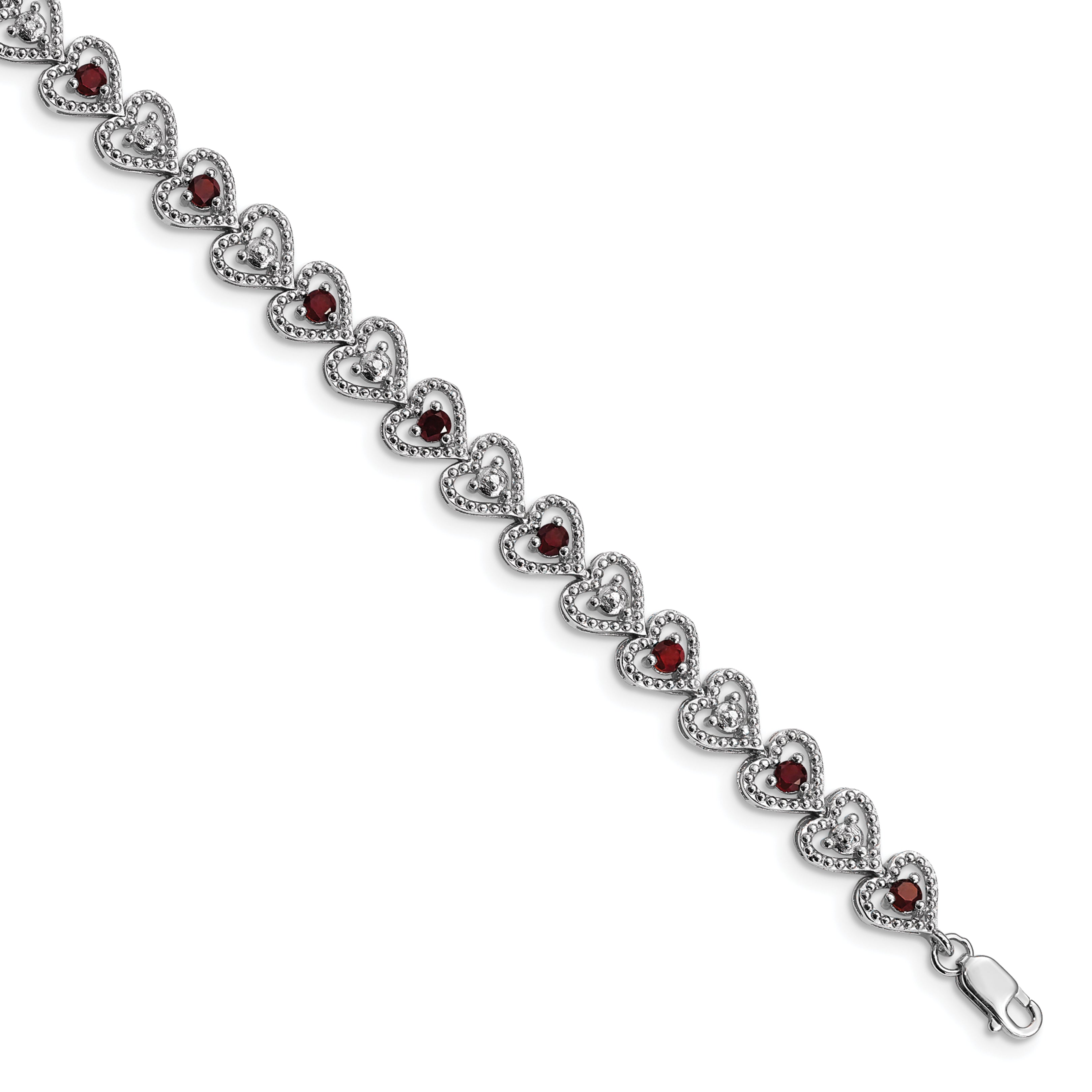 7 Inch Sterling Silver Rhodium-Plated Garnet Diamond Bracelet