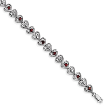 7 Inch Sterling Silver Rhodium-Plated Garnet Diamond Bracelet